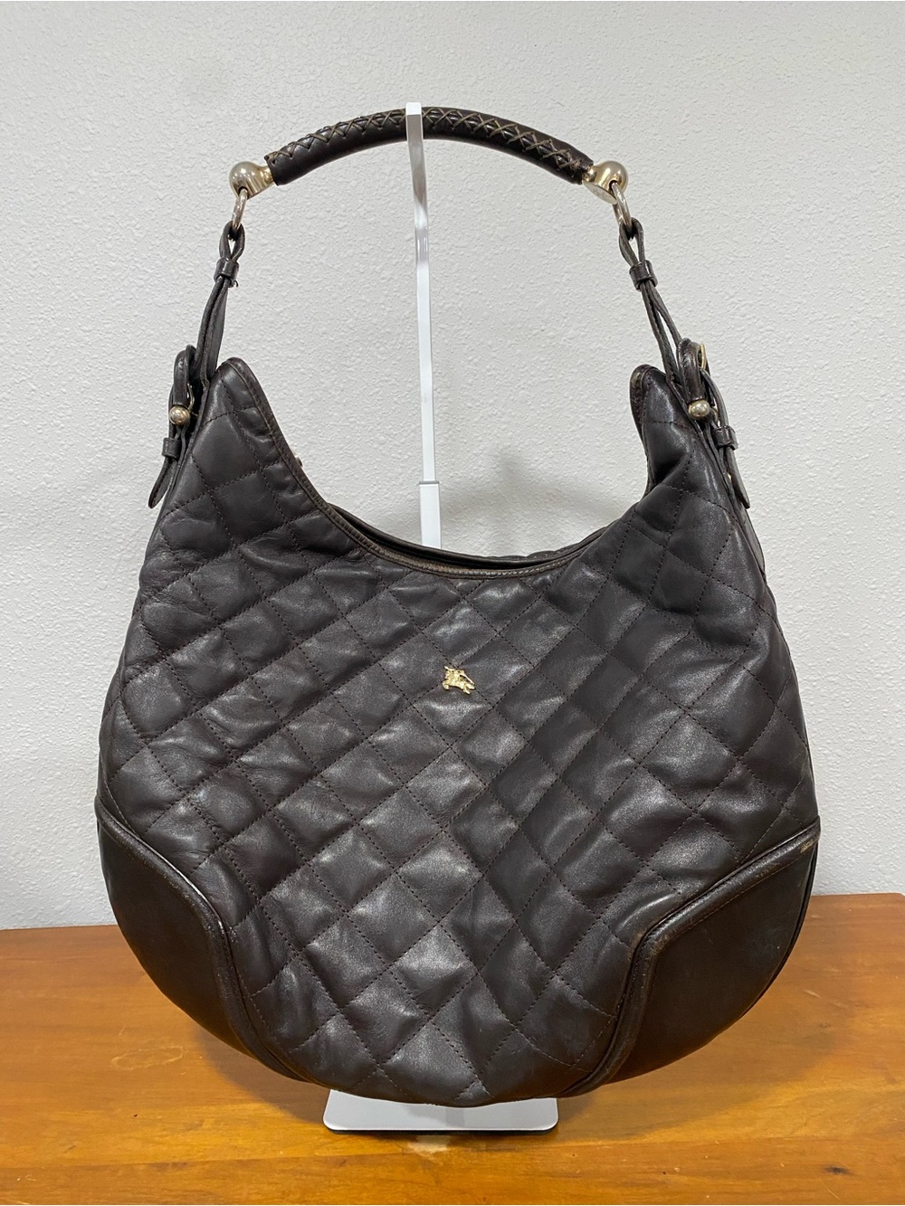 Quilted Leather Hobo Shoulder Bag - Dark Brown